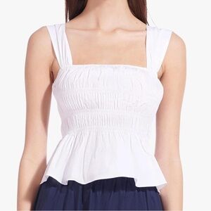 NWT Altar'd State White Ivory Ruched Smocked Babydoll Smocked Karrie Poplin Top.